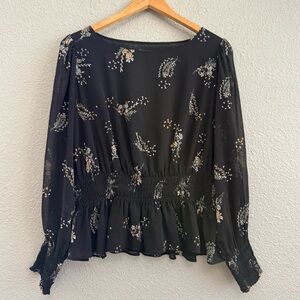 Ann Taylor Black Floral Long Sleeve Size Medium EUC